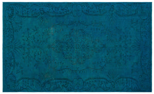 Turquoise Over Dyed Vintage Rug 5'3'' x 8'5'' ft 161 x 256 cm
