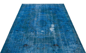 Turquoise Over Dyed Vintage Rug 5'8'' x 8'7'' ft 172 x 262 cm
