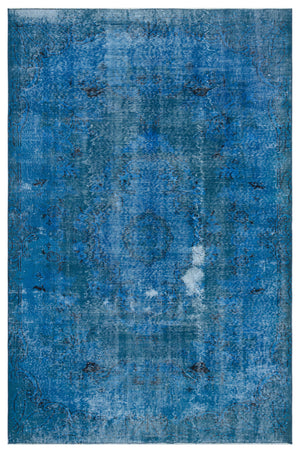 Turquoise Over Dyed Vintage Rug 5'8'' x 8'7'' ft 172 x 262 cm