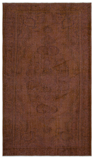 Brown Over Dyed Vintage Rug 5'5'' x 9'3'' ft 164 x 282 cm