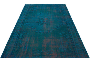Turquoise Over Dyed Vintage Rug 5'11'' x 8'12'' ft 180 x 274 cm
