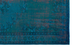 Turquoise Over Dyed Vintage Rug 5'11'' x 8'12'' ft 180 x 274 cm