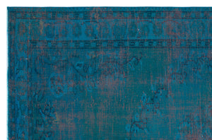Turquoise Over Dyed Vintage Rug 5'11'' x 8'12'' ft 180 x 274 cm