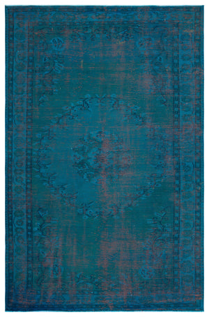 Turquoise Over Dyed Vintage Rug 5'11'' x 8'12'' ft 180 x 274 cm