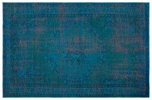 Turquoise Over Dyed Vintage Rug 5'11'' x 8'12'' ft 180 x 274 cm