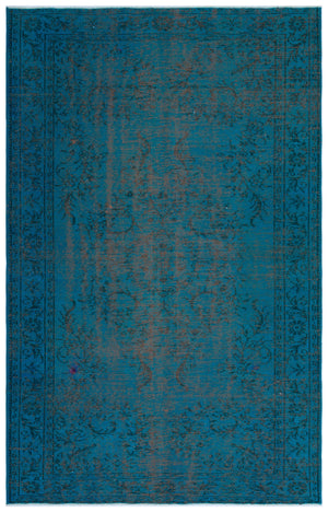 Turquoise Over Dyed Vintage Rug 5'5'' x 8'6'' ft 166 x 260 cm