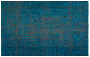 Turquoise Over Dyed Vintage Rug 5'5'' x 8'6'' ft 166 x 260 cm