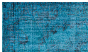 Turquoise Over Dyed Vintage Rug 5'3'' x 8'11'' ft 160 x 272 cm