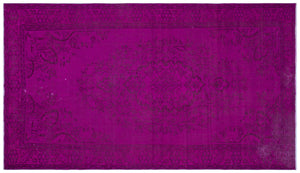 Fuchsia Over Dyed Vintage Rug 5'4'' x 9'3'' ft 162 x 283 cm