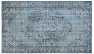 Traditional Design Stone Blue Over Dyed Vintage Rug 4'10'' x 8'3'' ft 147 x 251 cm