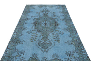 Blue Over Dyed Vintage Rug 5'5'' x 9'2'' ft 165 x 279 cm