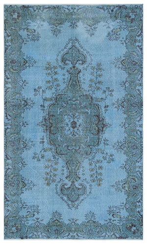 Blue Over Dyed Vintage Rug 5'5'' x 9'2'' ft 165 x 279 cm