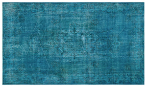 Turquoise Over Dyed Vintage Rug 5'5'' x 9'3'' ft 166 x 281 cm