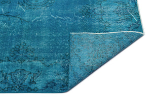 Turquoise Over Dyed Vintage Rug 5'5'' x 9'3'' ft 166 x 281 cm