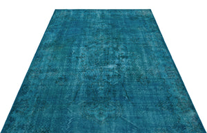 Turquoise Over Dyed Vintage Rug 5'5'' x 9'3'' ft 166 x 281 cm