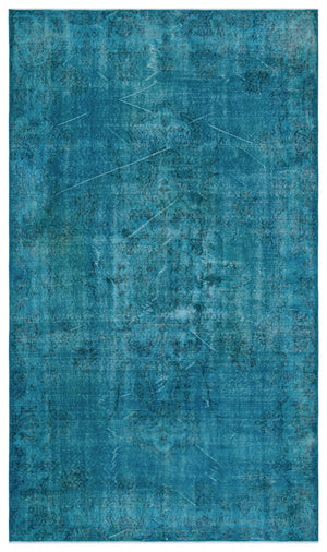 Turquoise Over Dyed Vintage Rug 5'5'' x 9'3'' ft 166 x 281 cm