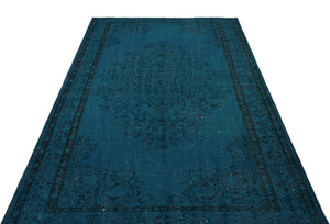 Turquoise Over Dyed Vintage Rug 5'7'' x 8'8'' ft 169 x 263 cm