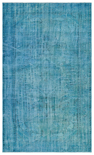 Turquoise Over Dyed Vintage Rug 5'4'' x 8'11'' ft 163 x 272 cm