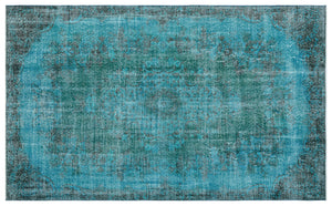 Turquoise Over Dyed Vintage Rug 5'5'' x 8'11'' ft 165 x 271 cm