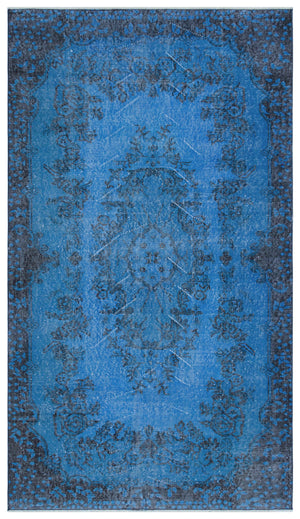 Blue Over Dyed Vintage Rug 3'10'' x 6'11'' ft 118 x 212 cm
