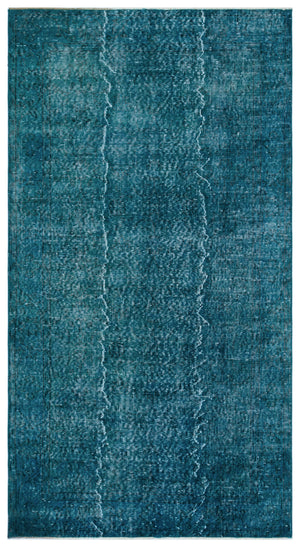 Turquoise Over Dyed Vintage Rug 3'9'' x 6'11'' ft 115 x 210 cm