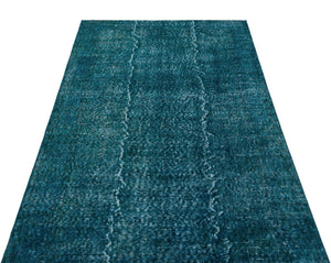 Turquoise Over Dyed Vintage Rug 3'9'' x 6'11'' ft 115 x 210 cm