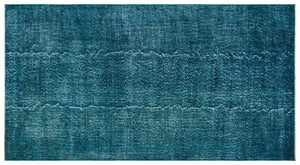 Turquoise Over Dyed Vintage Rug 3'9'' x 6'11'' ft 115 x 210 cm
