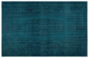 Turquoise Over Dyed Vintage Rug 5'12'' x 9'3'' ft 182 x 281 cm