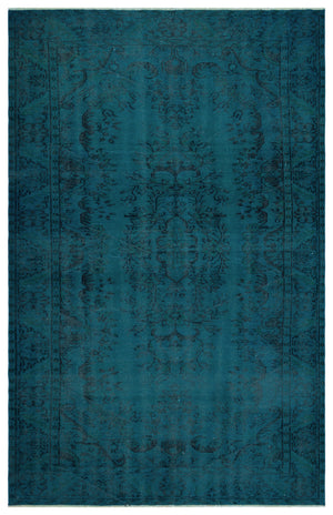 Turquoise Over Dyed Vintage Rug 5'12'' x 9'3'' ft 182 x 281 cm
