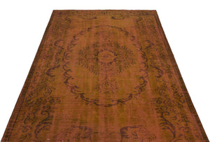 Brown Over Dyed Vintage Rug 5'2'' x 9'3'' ft 158 x 282 cm