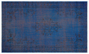 Blue Over Dyed Vintage Rug 5'7'' x 9'3'' ft 170 x 283 cm