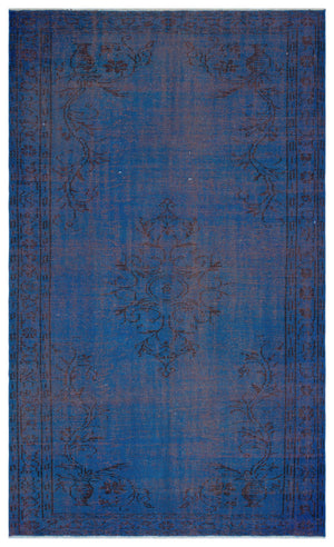 Blue Over Dyed Vintage Rug 5'7'' x 9'3'' ft 170 x 283 cm