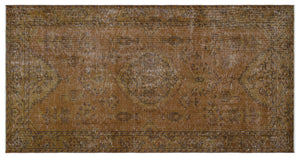 Brown Over Dyed Vintage Rug 4'4'' x 8'5'' ft 133 x 257 cm