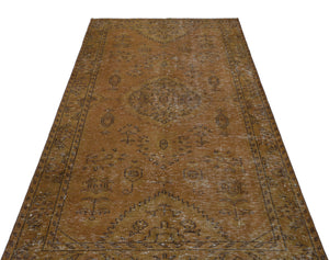 Brown Over Dyed Vintage Rug 4'4'' x 8'5'' ft 133 x 257 cm