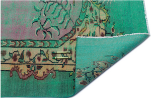 Traditional Design Green Over Dyed Vintage Rug 5'9'' x 9'3'' ft 175 x 283 cm
