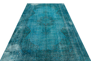 Turquoise Over Dyed Vintage Rug 5'7'' x 8'9'' ft 171 x 266 cm