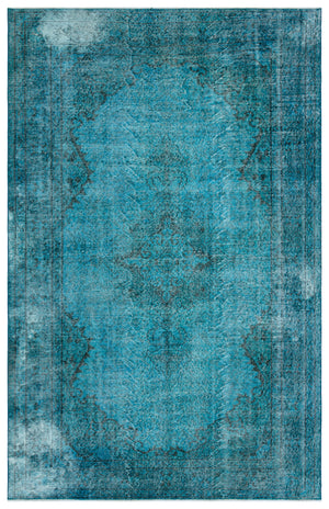 Turquoise Over Dyed Vintage Rug 5'7'' x 8'9'' ft 171 x 266 cm