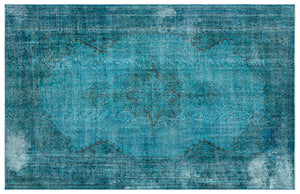 Turquoise Over Dyed Vintage Rug 5'7'' x 8'9'' ft 171 x 266 cm