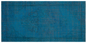 Turquoise Over Dyed Vintage Rug 4'9'' x 9'9'' ft 146 x 297 cm
