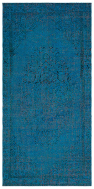 Turquoise Over Dyed Vintage Rug 4'9'' x 9'9'' ft 146 x 297 cm