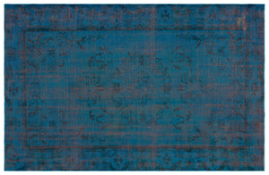 Turquoise Over Dyed Vintage Rug 5'8'' x 8'9'' ft 173 x 266 cm