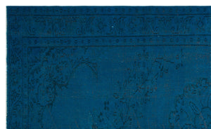 Turquoise Over Dyed Vintage Rug 5'7'' x 9'1'' ft 171 x 278 cm