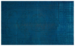 Turquoise Over Dyed Vintage Rug 5'7'' x 9'1'' ft 171 x 278 cm