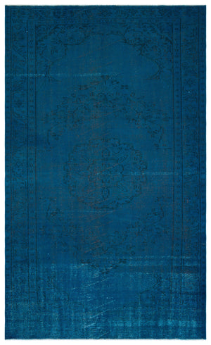 Turquoise Over Dyed Vintage Rug 5'7'' x 9'1'' ft 171 x 278 cm