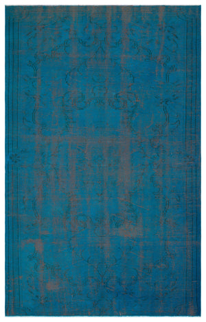 Turquoise Over Dyed Vintage Rug 5'6'' x 8'5'' ft 168 x 257 cm