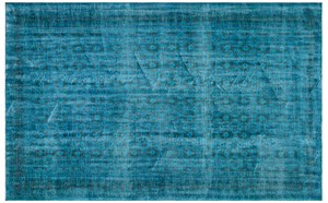 Retro Design Turquoise Over Dyed Vintage Rug 6'1'' x 9'8'' ft 185 x 295 cm