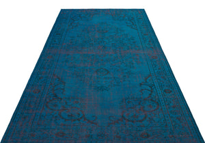 Turquoise Over Dyed Vintage Rug 4'11'' x 8'1'' ft 151 x 247 cm