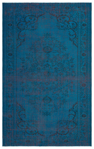 Turquoise Over Dyed Vintage Rug 4'11'' x 8'1'' ft 151 x 247 cm