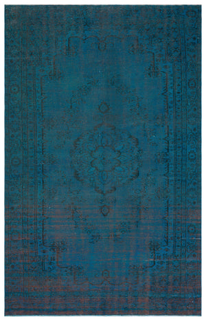Turquoise Over Dyed Vintage Rug 5'10'' x 9'3'' ft 178 x 283 cm