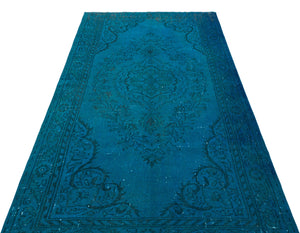 Turquoise Over Dyed Vintage Rug 4'8'' x 8'10'' ft 141 x 268 cm